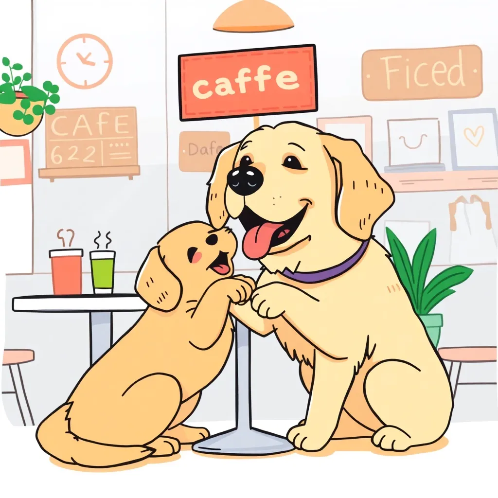 GOLDEN RETRIEVER'S PLAYFUL CAFE ADVENTURES: A JOYFUL ENCOUNTER
